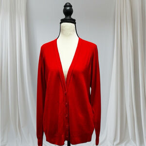 VTG Hodgson of Scotland Cardigan Sweater Women's Medium Red 100% Merino Wool